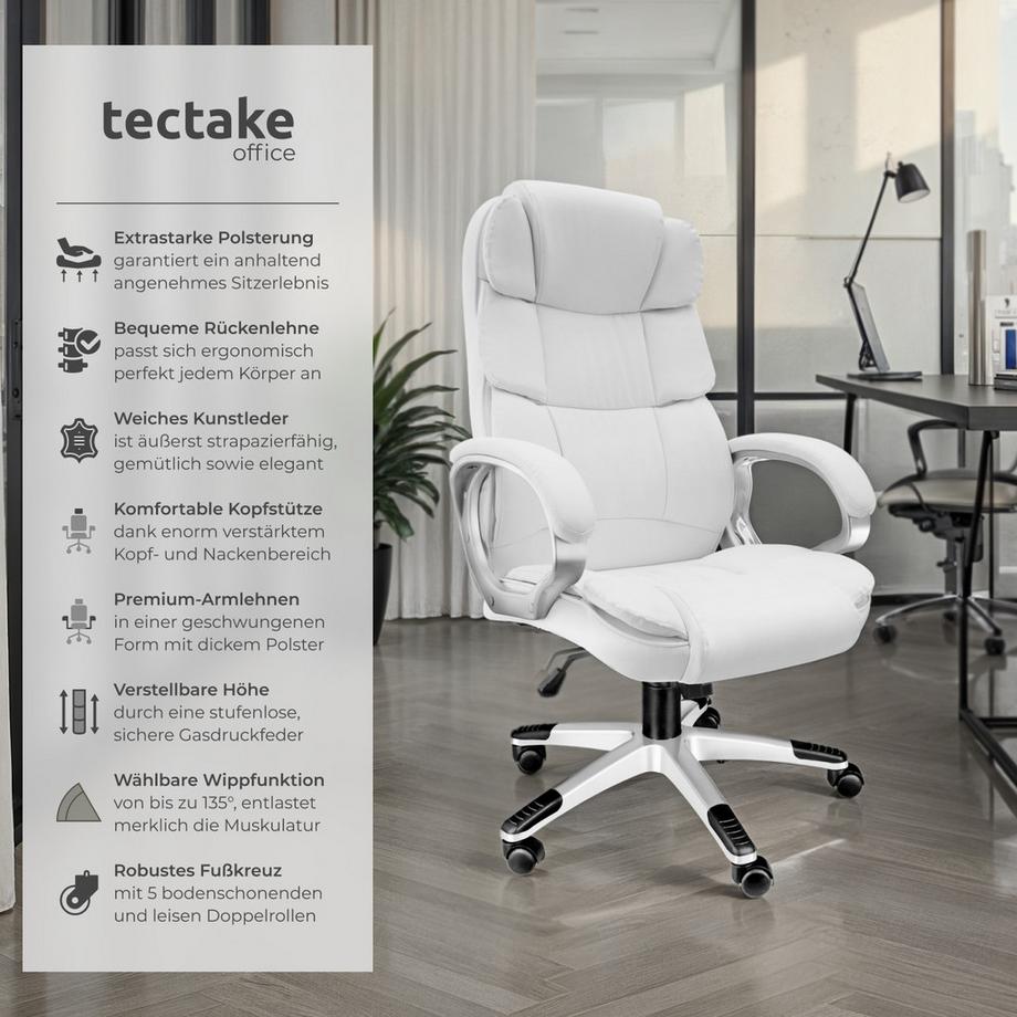 Tectake Bürostuhl Jonas 360° drehbar und stufenlos höhenverstellbar mit gepolsterten Armlehnen  