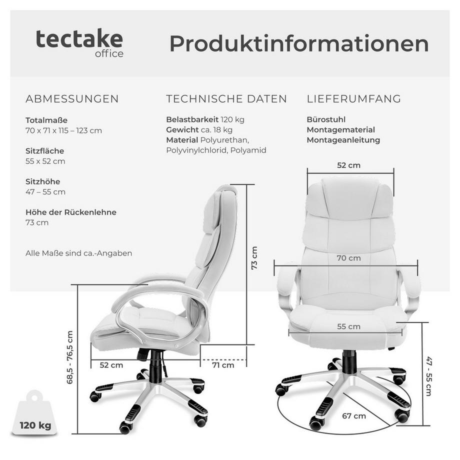 Tectake Bürostuhl Jonas 360° drehbar und stufenlos höhenverstellbar mit gepolsterten Armlehnen  