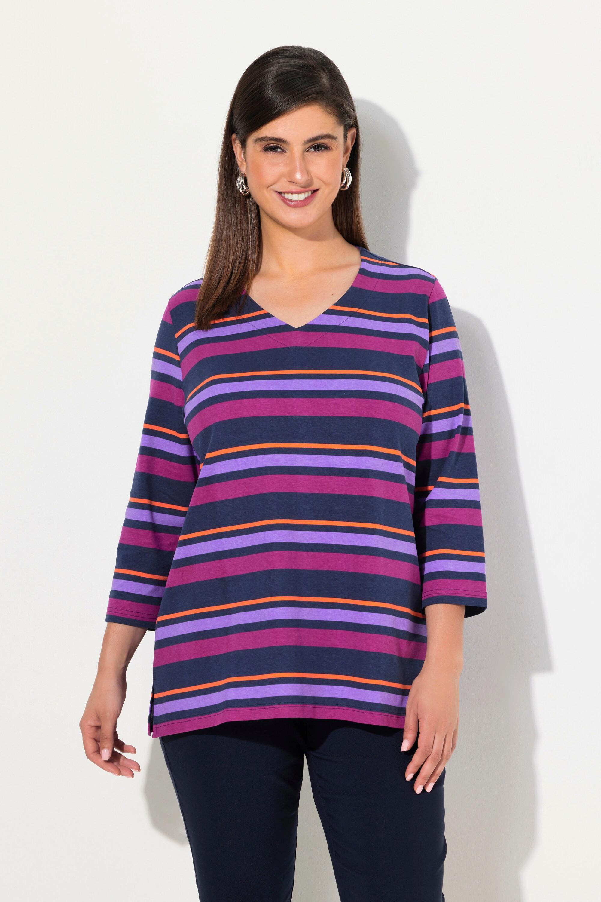 Ulla Popken  Maglia classica a righe con scollo a V e maniche a 3/4 