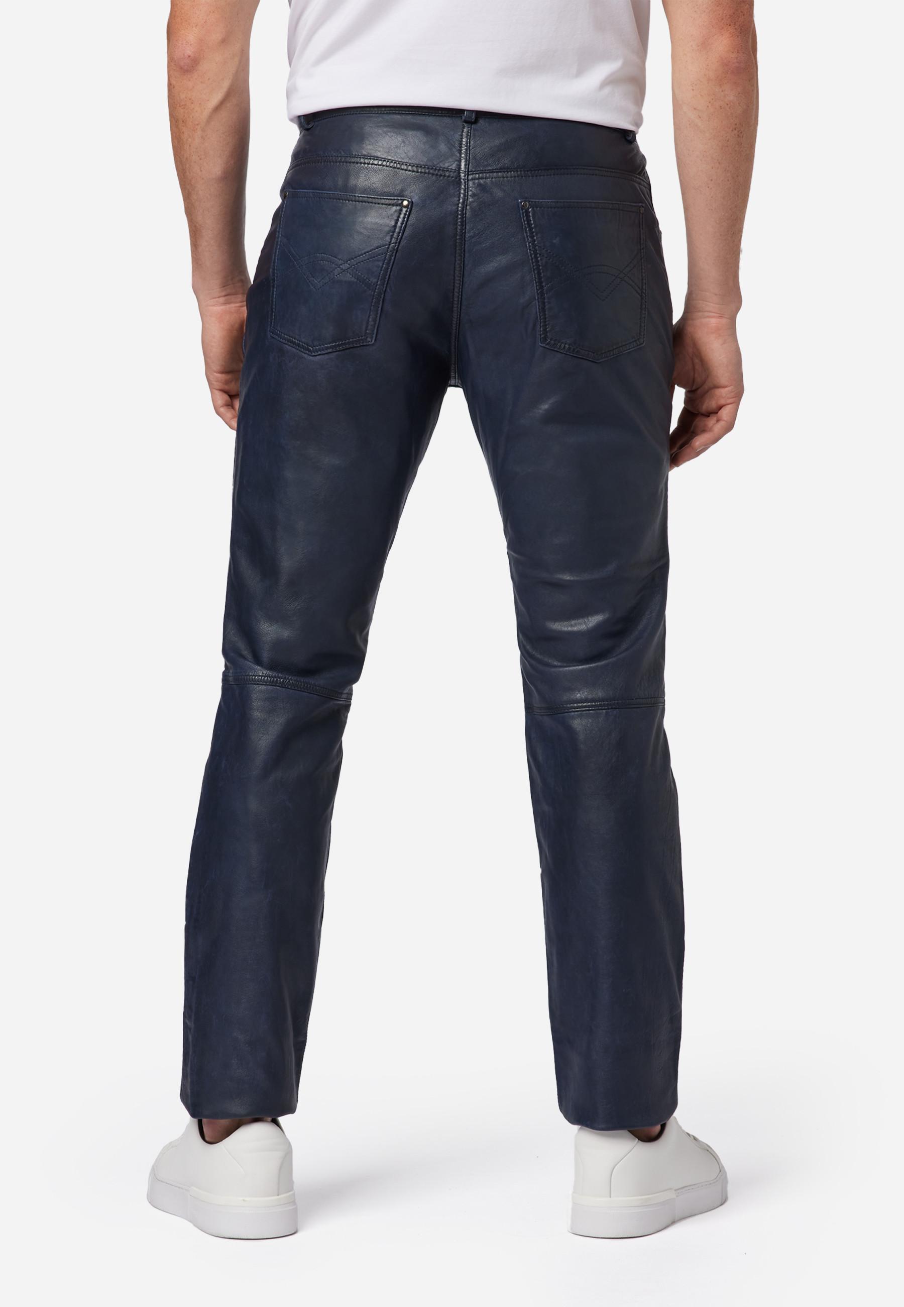 RICANO  Pantalon en cuir pour homme, Trant Pant, jeans en cuir à cinq poches en cuir d'agneau lavé. 