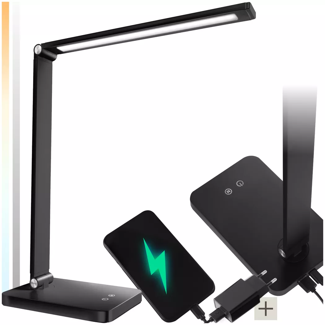 Tectake – Schreibtischlampe Novaly, LED, dimmbar, klappbar, 5W, Schwarz