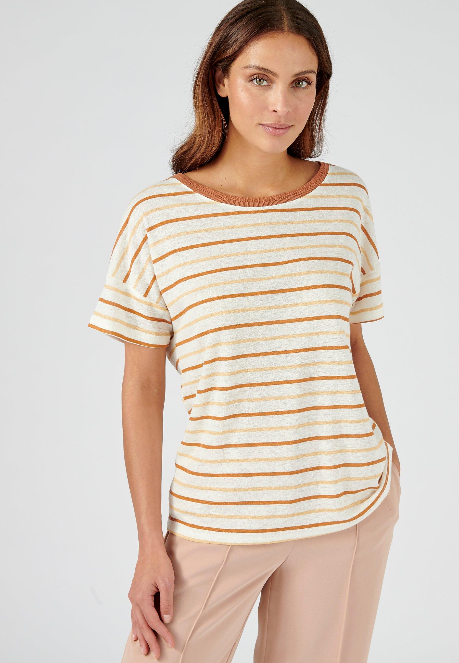 Image of Gestreiftes T-shirt Mit Hauptanteil Leinen*. Damen Braun 46-48