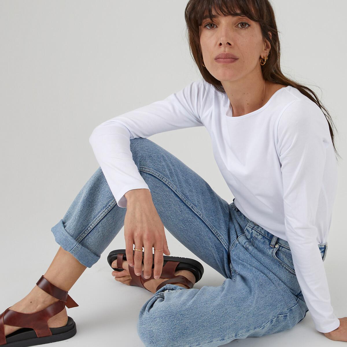 Image of Langarmshirt Mit U-boot-ausschnitt Damen Weiss L