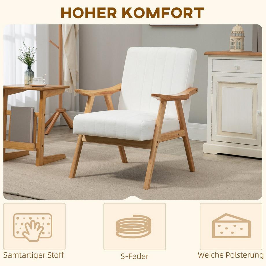Northio Chaise Longue Rembourrée Aspect Velours Avec Accoudoirs, Design Scandi, Crème, 68X74X82Cm  