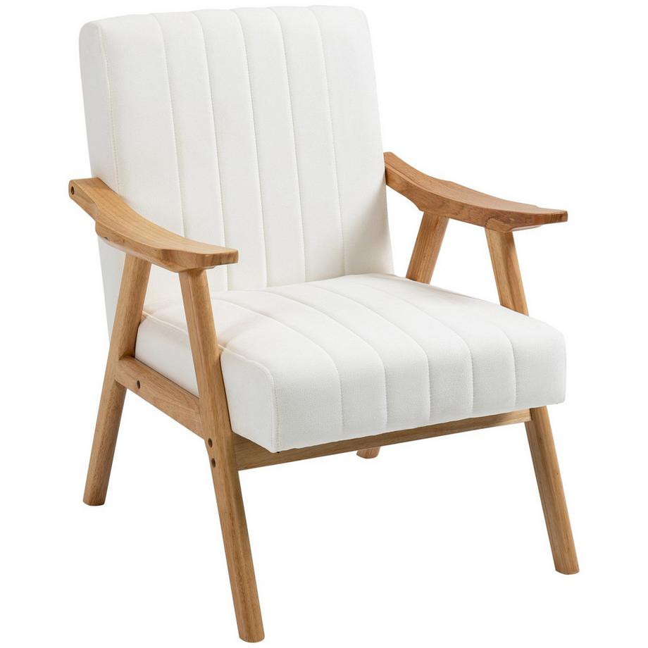 Northio Chaise Longue Rembourrée Aspect Velours Avec Accoudoirs, Design Scandi, Crème, 68X74X82Cm  