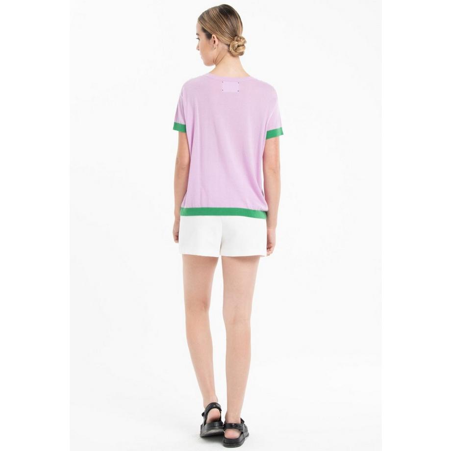 Studio Cashmere8 Zweifarbiges Rundhals Kurzarm T-Shirt  