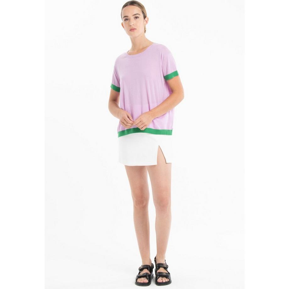 Studio Cashmere8 Zweifarbiges Rundhals Kurzarm T-Shirt  