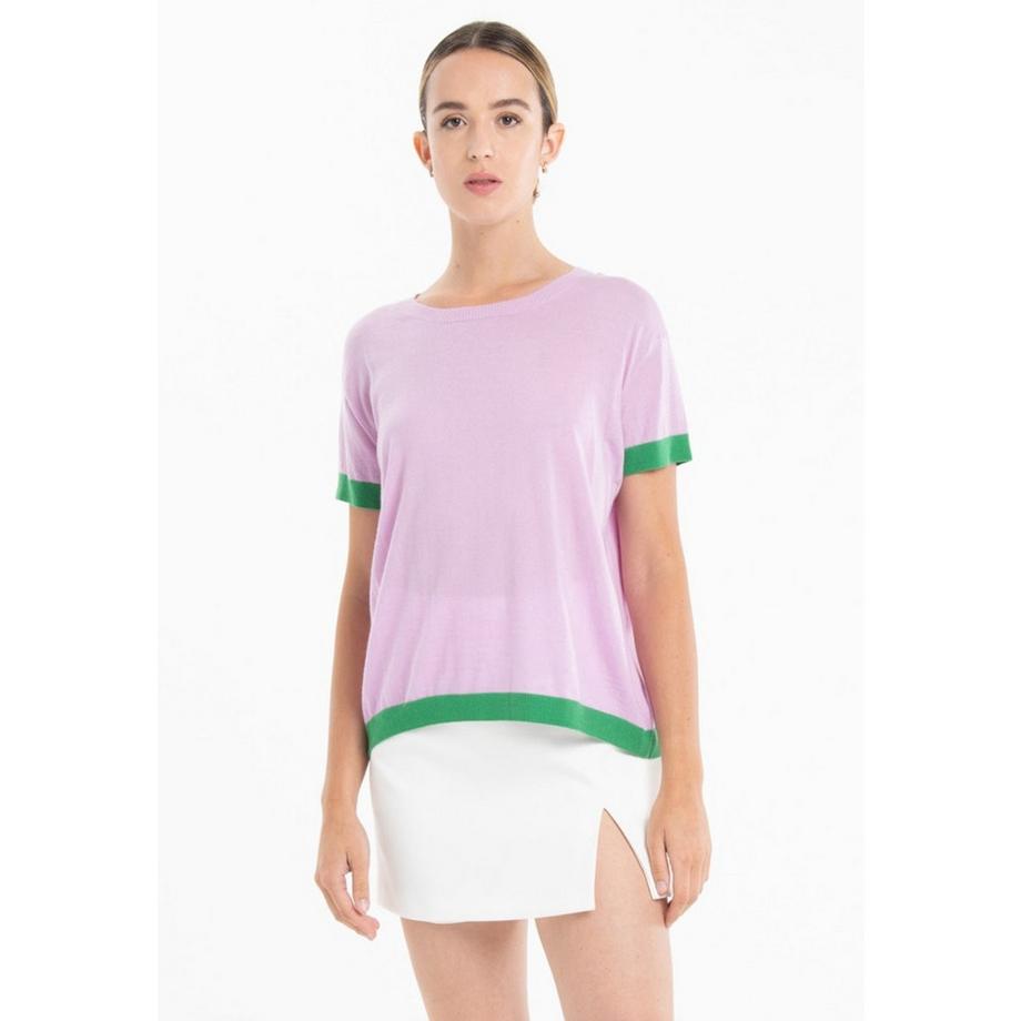 Studio Cashmere8 Zweifarbiges Rundhals Kurzarm T-Shirt  