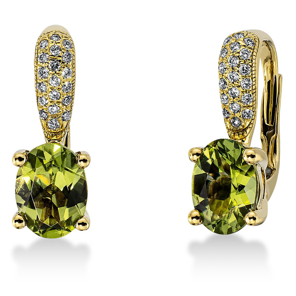 Image of Ohrhänger 750/18k Gelbgold Peridot 2.80ct. Brillanten 0.15ct. Damen Silber ONE SIZE