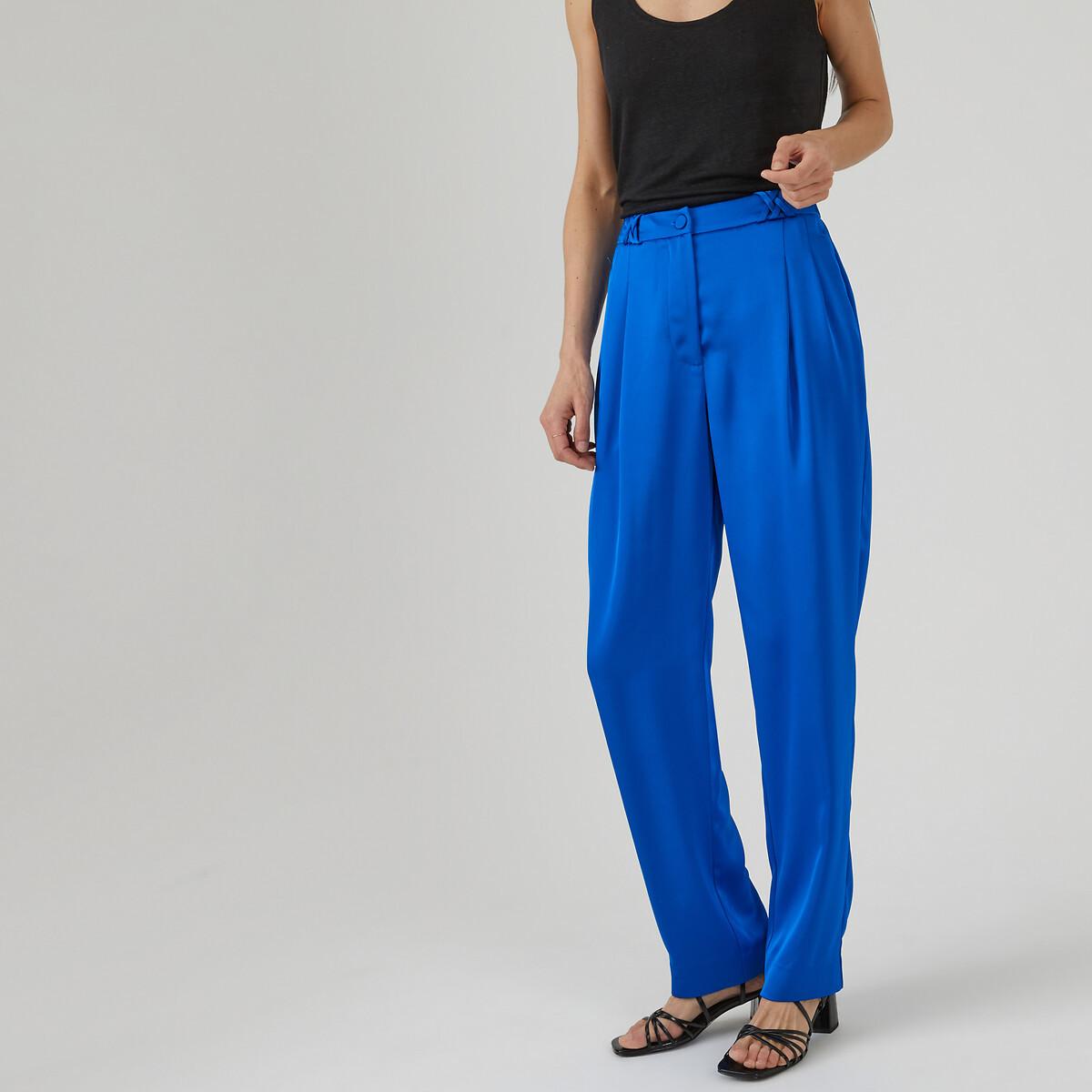 Image of Bundfaltenhose Aus Satin Mit Geradem Bein Damen Blau 40
