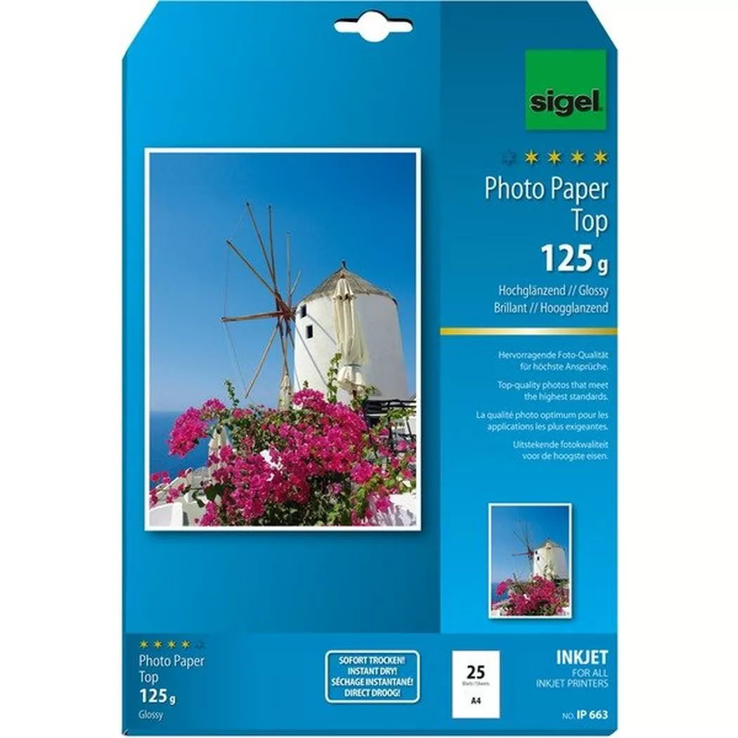 Sigel – InkJet Fotopapier A4 IP663 125g,glossy, weiss 25 Blatt, One Size