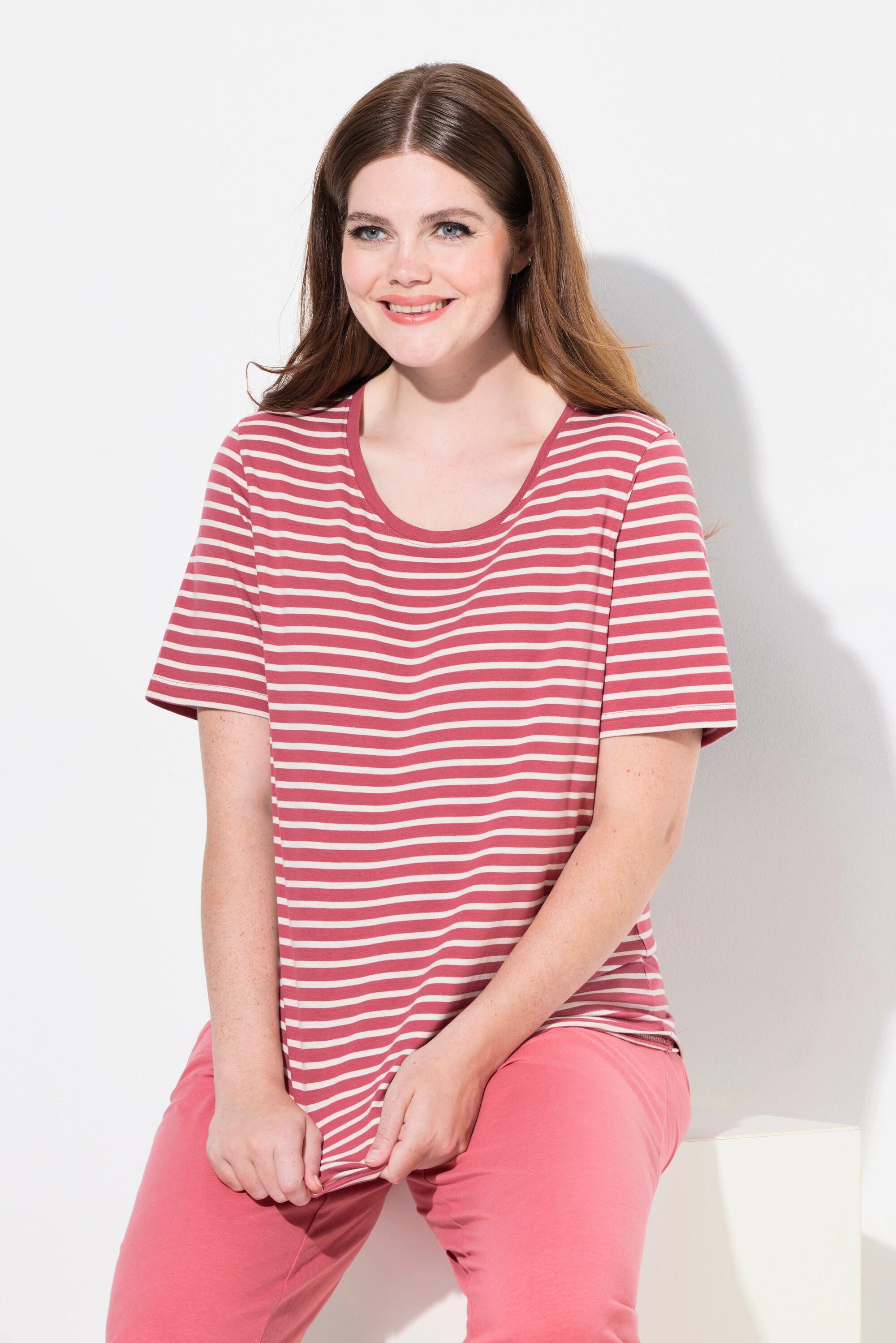 Ulla Popken Ringel Rundhals Halbarm Pyjamashirt  