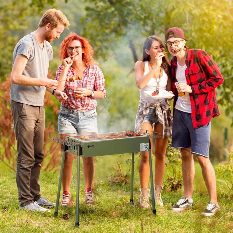 Northio Holzkohlegrill Campinggrill Mit Grillrost, Grillrost-Clip, Seitenkörbe, Rostfreier Stahl+Verzinkter Metall, Dunkelgrün  