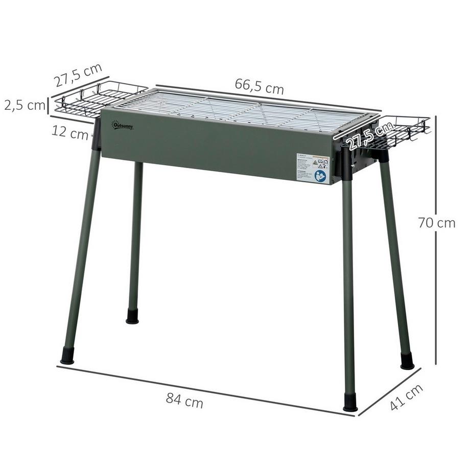 Northio Holzkohlegrill Campinggrill Mit Grillrost, Grillrost-Clip, Seitenkörbe, Rostfreier Stahl+Verzinkter Metall, Dunkelgrün  
