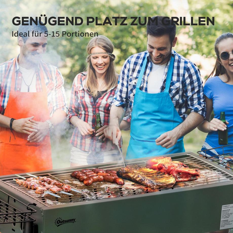 Northio Holzkohlegrill Campinggrill Mit Grillrost, Grillrost-Clip, Seitenkörbe, Rostfreier Stahl+Verzinkter Metall, Dunkelgrün  