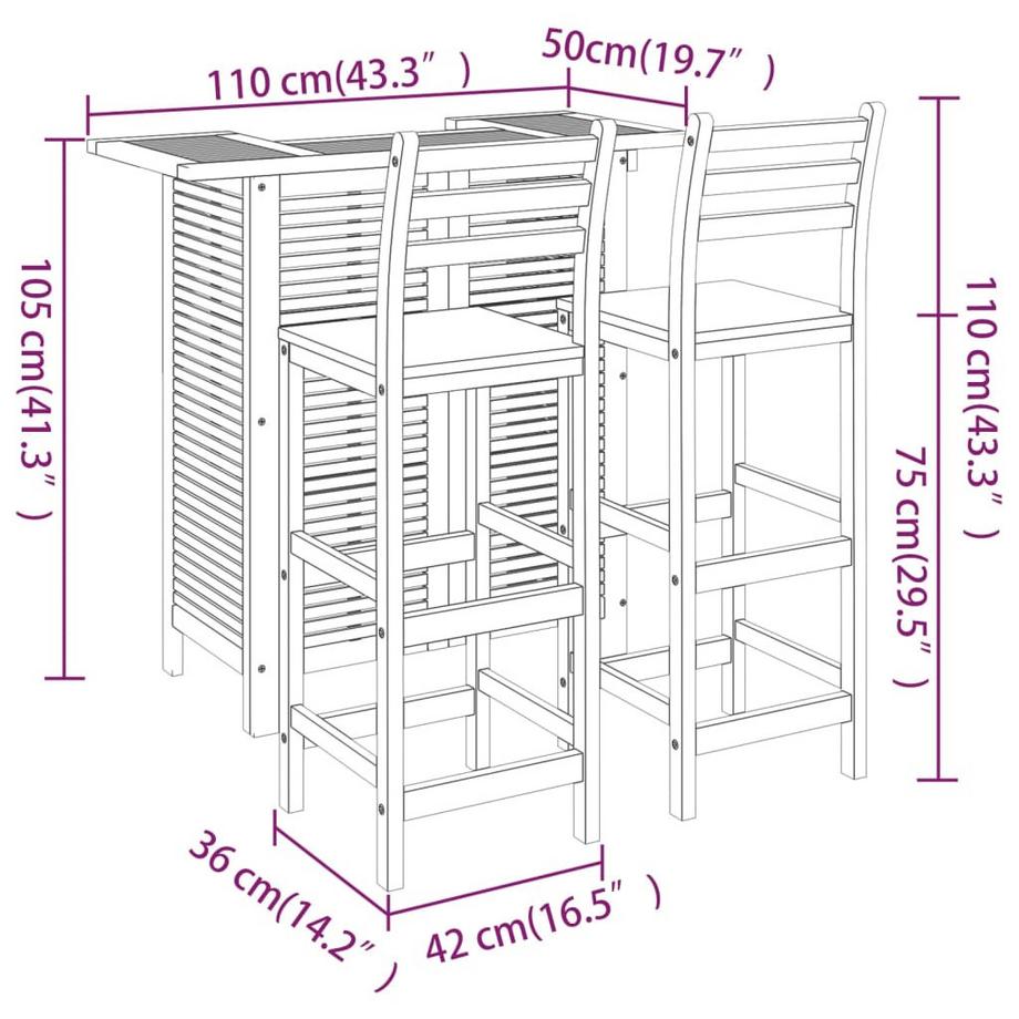 VidaXL Ensemble de bar de jardin bois d'acacia  