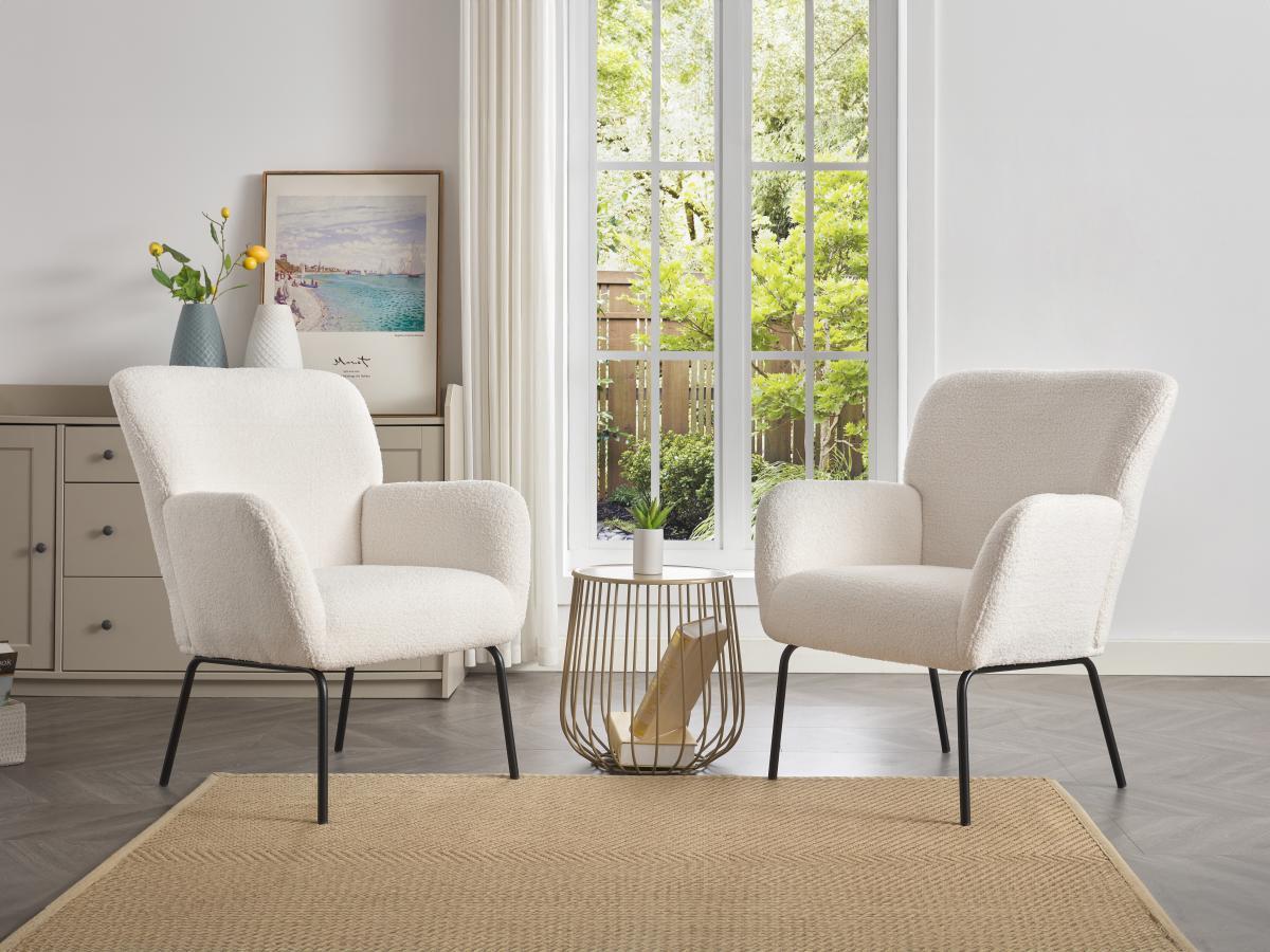 Vente-unique Fauteuil en tissu bouclette blanc SILETO  