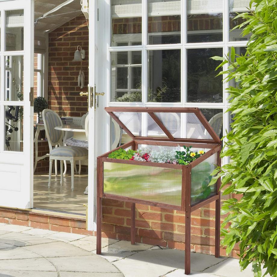 Northio Lit Surélevé En Bois Avec Cadre Froid, Table De Culture, Parterre D'Herbes Aromatiques, Bac À Plantes Pour Jardin, Balcon Et Terrasse, Panneau Pc En Bois De Sapin Marron 90 X 50 X 93 Cm  