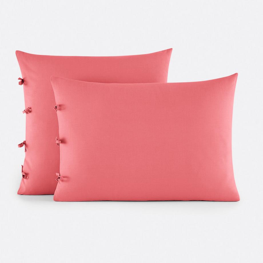 Taie d'oreiller unie à nouettes en coton