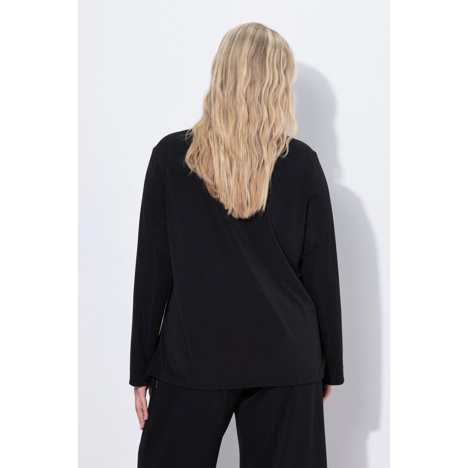 Ulla Popken Chemisier en jersey Col chemise Manches longues Base élastique  