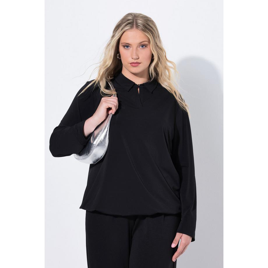 Ulla Popken Chemisier en jersey Col chemise Manches longues Base élastique  