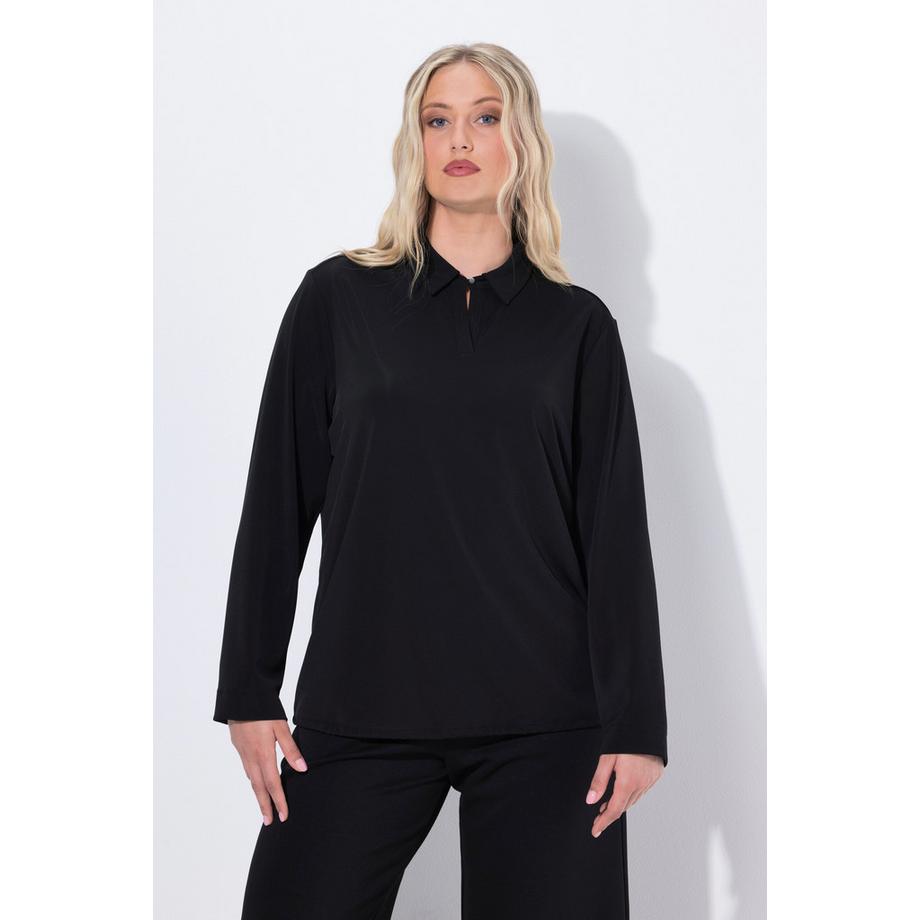 Ulla Popken Chemisier en jersey Col chemise Manches longues Base élastique  