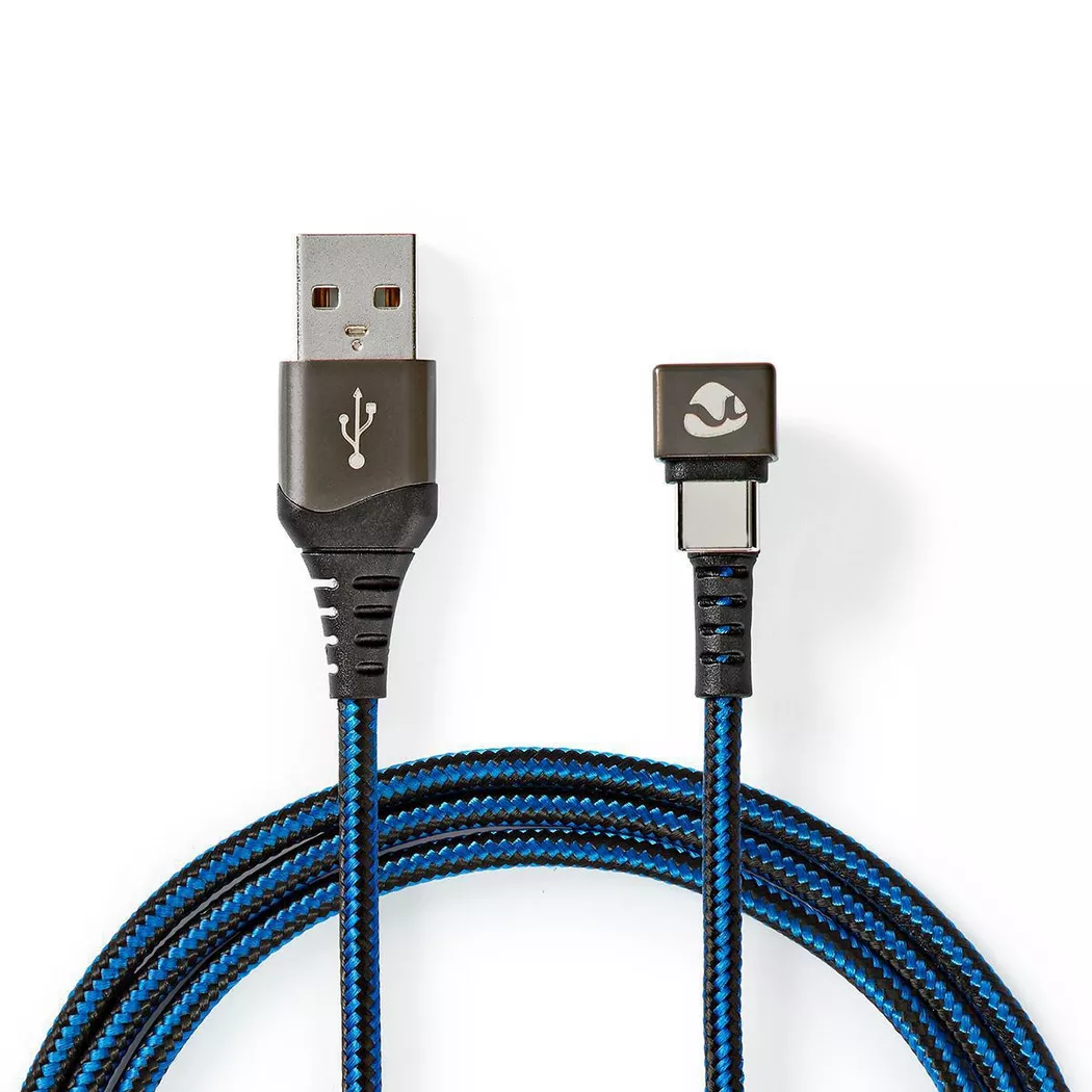 Nedis - USB-Kabel | USB 2.0 | USB-A Stecker | USB-C™ Stecker | 480 Mbps | Vergoldet | 2,00 m | Rund | Geflochten / Nylon | Blau / Schwarz | Box mit abgedecktem Fenster, One Size