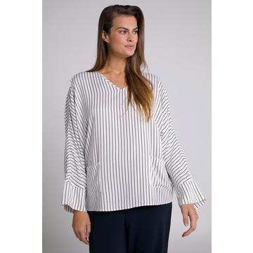 Blusa a righe con scollo a V e mezze maniche a pipistrello