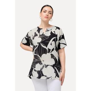 Ulla Popken  T-shirt oversized floral à col tunisien et manches courtes 