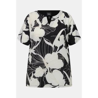 Ulla Popken  T-shirt oversized floral à col tunisien et manches courtes 