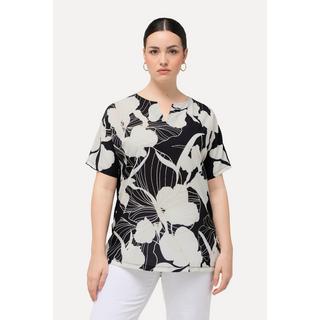 Ulla Popken  T-shirt oversized floral à col tunisien et manches courtes 