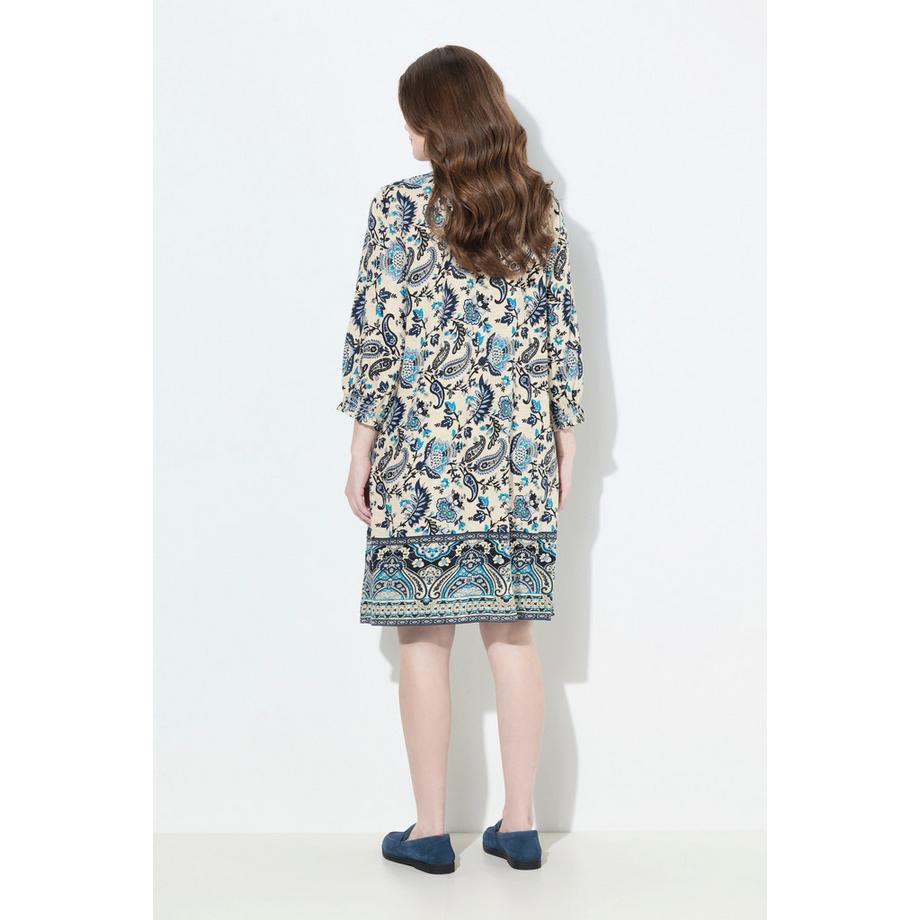 Ulla Popken Robe Imprimé Bohème Coupe Évasée Col Rond Manches 3/4  