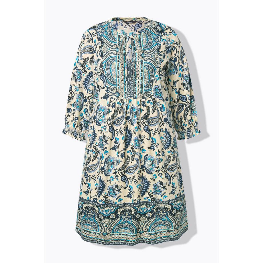 Ulla Popken Robe Imprimé Bohème Coupe Évasée Col Rond Manches 3/4  