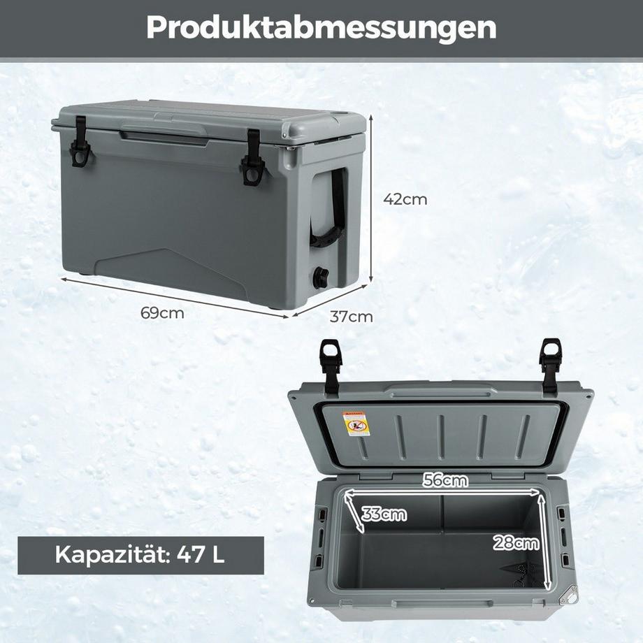 Northix  47L Isolierbox Kühlbox tragbar Wärmebehälter mit Flaschenöffner und Abflusssystem 69 x 37 x 42 cm Grau 