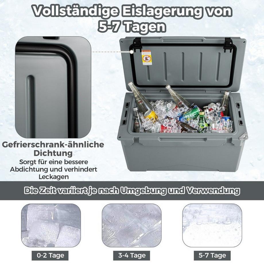 Northix  47L Isolierbox Kühlbox tragbar Wärmebehälter mit Flaschenöffner und Abflusssystem 69 x 37 x 42 cm Grau 