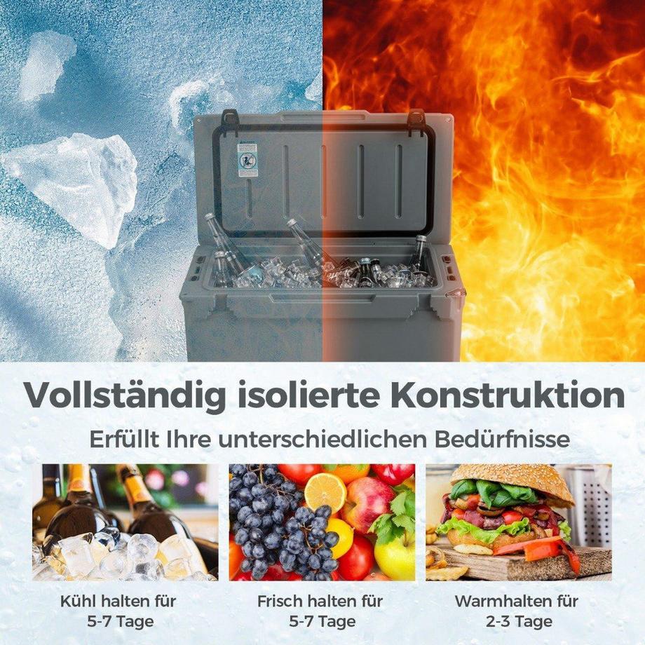 Northix  47L Isolierbox Kühlbox tragbar Wärmebehälter mit Flaschenöffner und Abflusssystem 69 x 37 x 42 cm Grau 