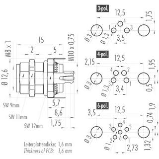 Binder  M8 Flanschstecker mit Schirmblech 