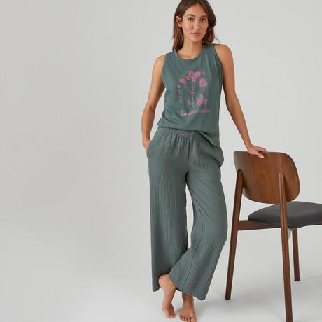 La Redoute Collections  Ärmelloser Pyjama mit Hose aus Baumwoll-Musselin 