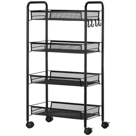 Northio Chariot de Service Amovible Chariot de Cuisine à 4 Niveaux avec Crochets Chariot de Rangement avec poignée Freins pour Cuisine Salon Acier Noir  