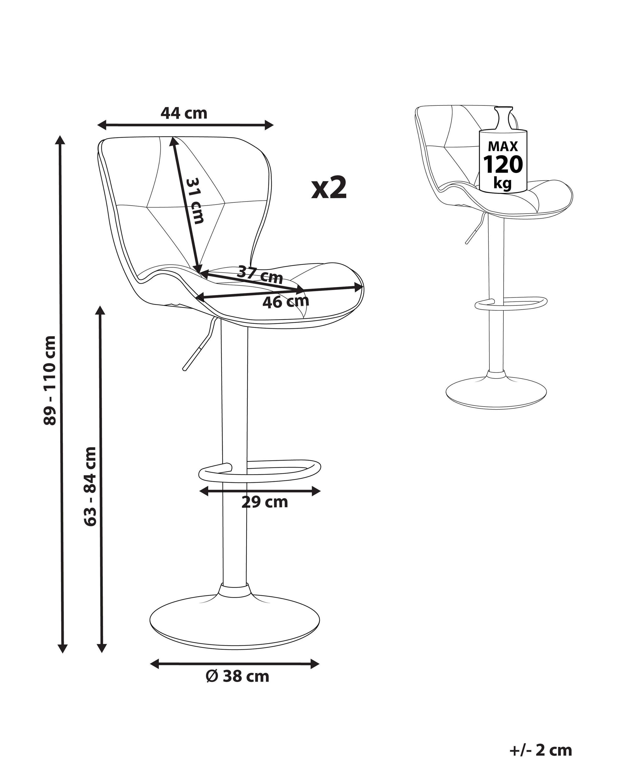 Beliani Lot de 2 tabourets de bar en Cuir PU Rétro VALETTA  