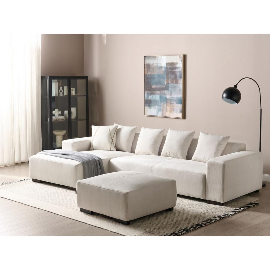 Beliani Rechtsseitiges Ecksofa mit Ottomane aus Cord Skandinavisch LUNGO  