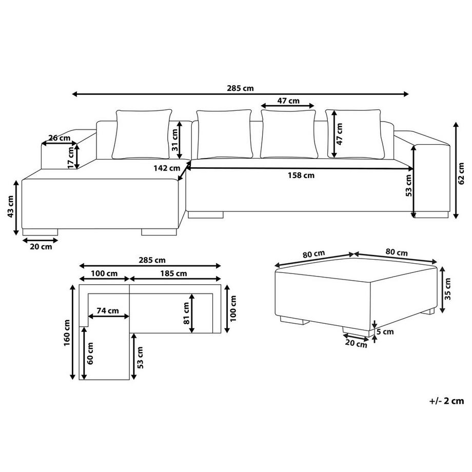 Beliani Rechtsseitiges Ecksofa mit Ottomane aus Cord Skandinavisch LUNGO  