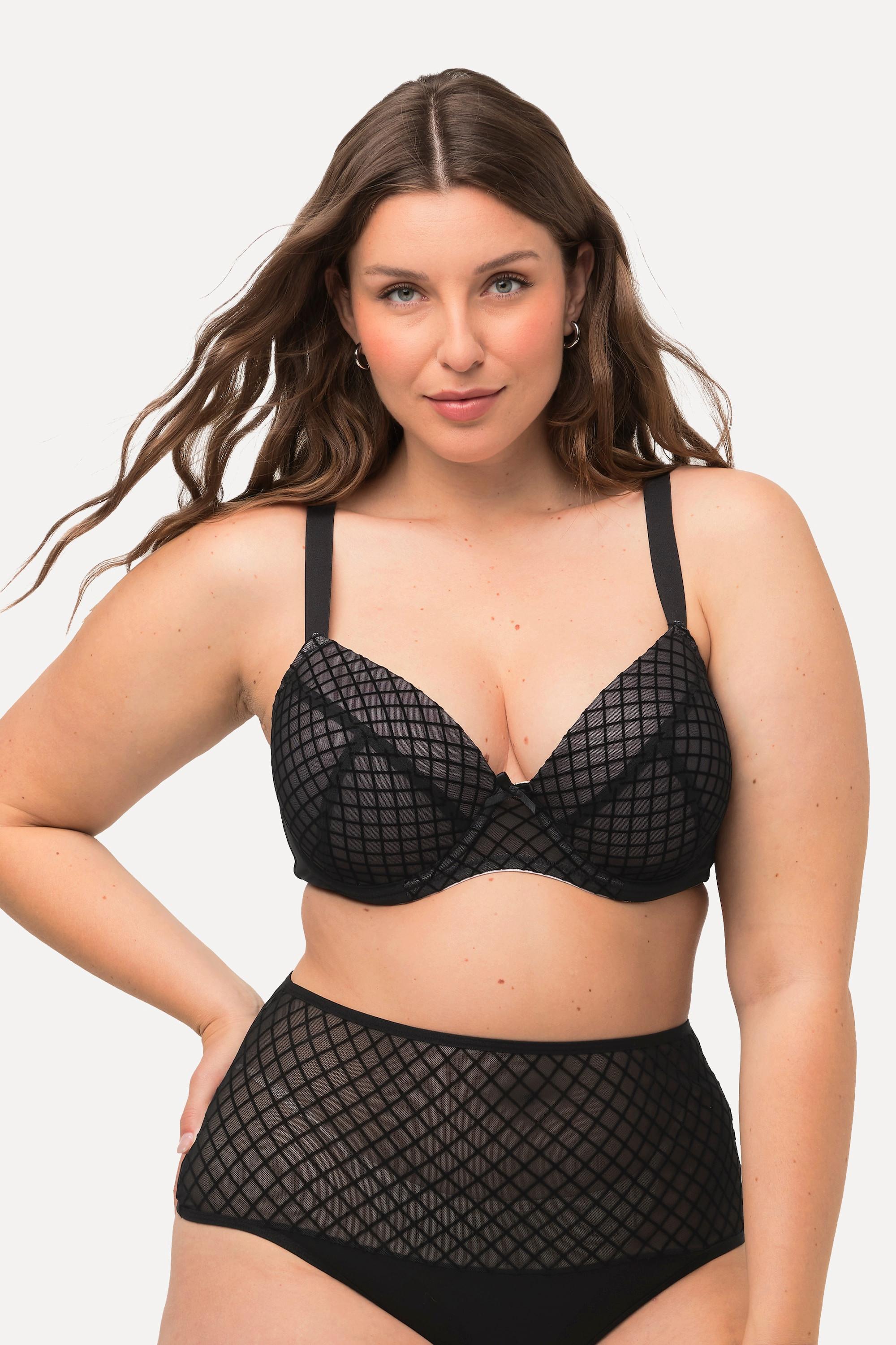 Ulla Popken  Bügel-BH, Samt-Karo, Mesh, Softschale, Cup B - E 