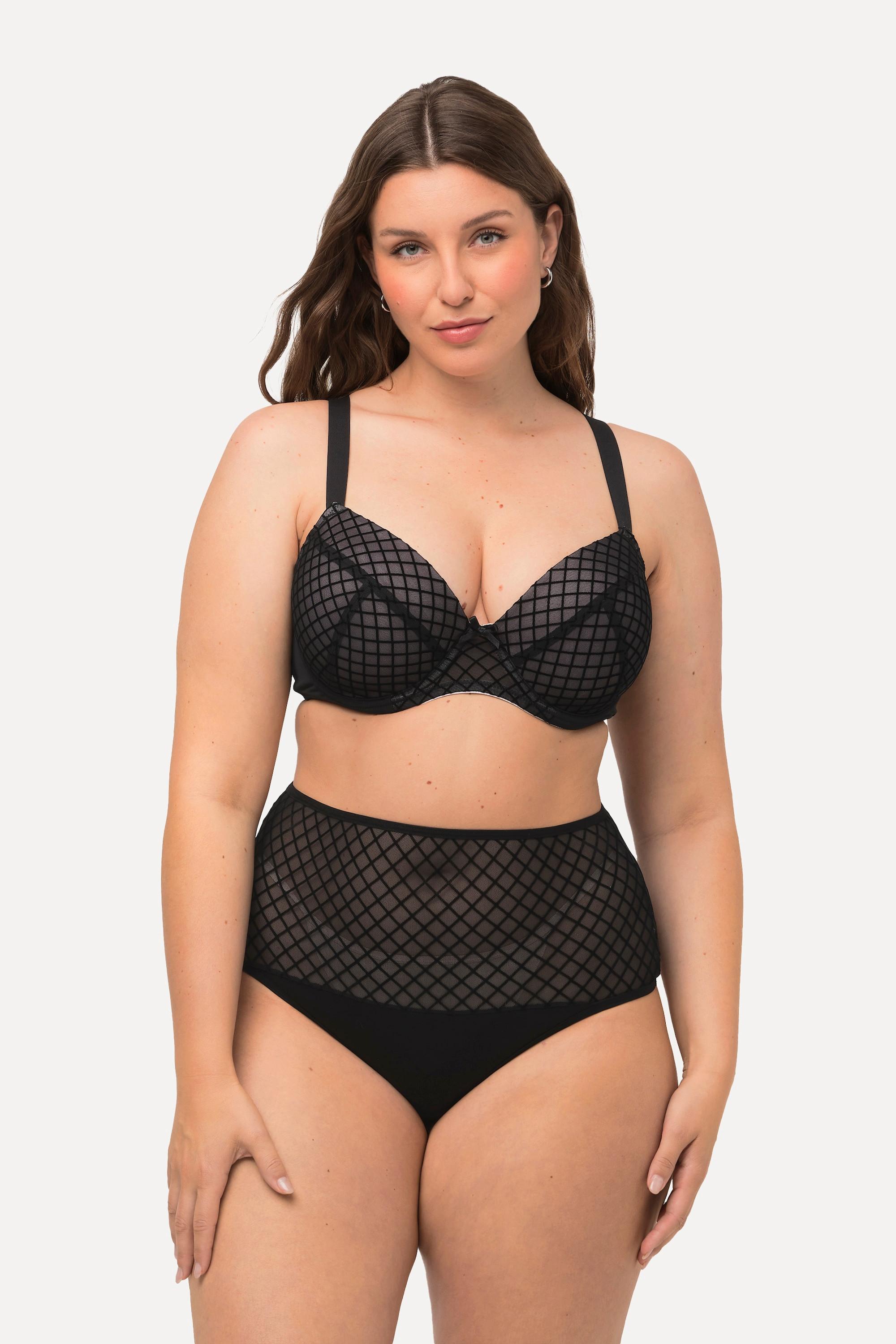 Ulla Popken  Bügel-BH, Samt-Karo, Mesh, Softschale, Cup B - E 