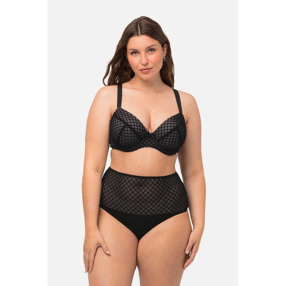 Ulla Popken Reggiseno con ferretto quadri vellutati mesh coppe morbide  