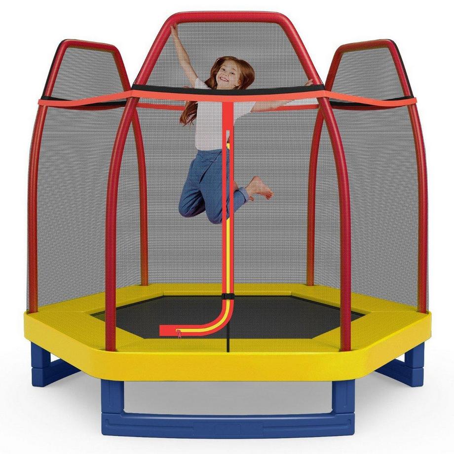 Northio  Trampolino da giardino Ø223 cm con rete di sicurezza trampolino da interno/esterno per bambini arancione 