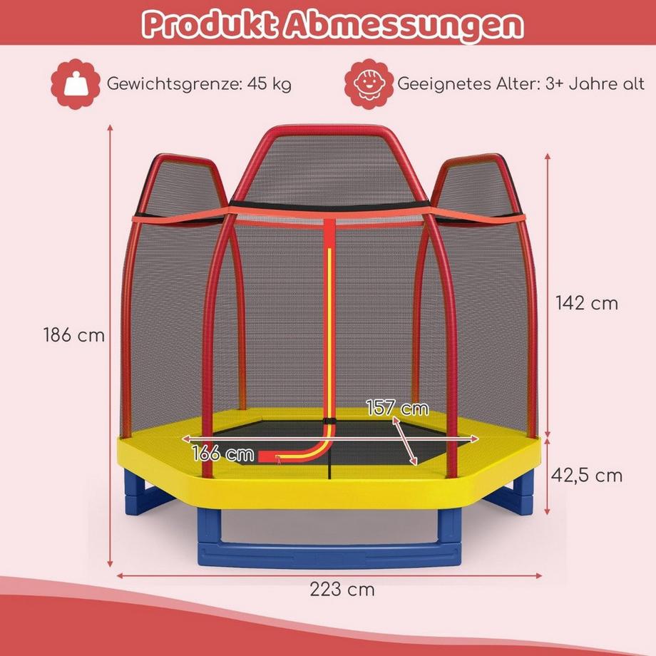 Northio  Trampolino da giardino Ø223 cm con rete di sicurezza trampolino da interno/esterno per bambini arancione 