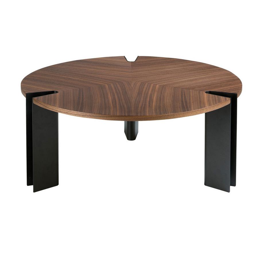 ANGEL CERDA Tavolino rotondo in noce e acciaio nero  