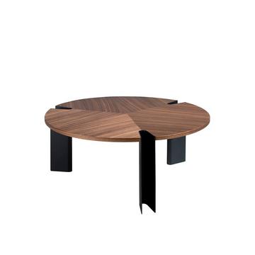 Table basse ronde en noyer et acier noir