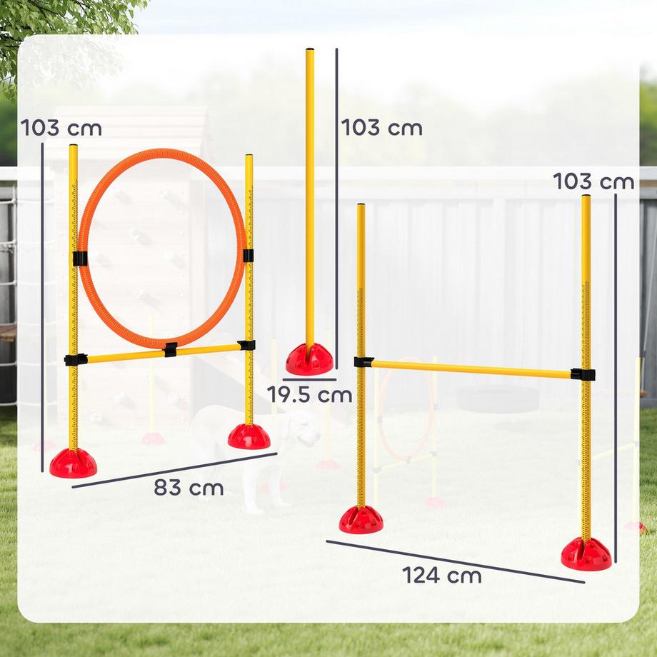 Northio  Dog Agility Set, équipement d'agilité remplissable 4 pièces pour le dressage de chiens, ensemble de haies avec poteaux de slalom, réglable en hauteur, haies, anneau de saut, entraînement de coordination pour les jeux, entraînement 